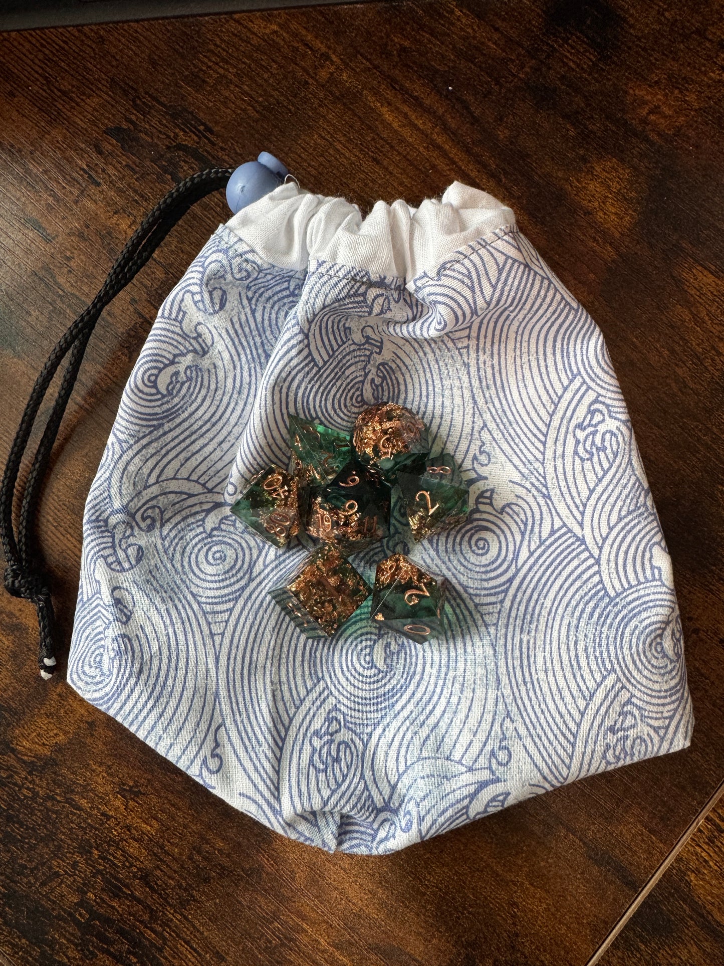 Waves Hand made Dice Bag (blue toggle)