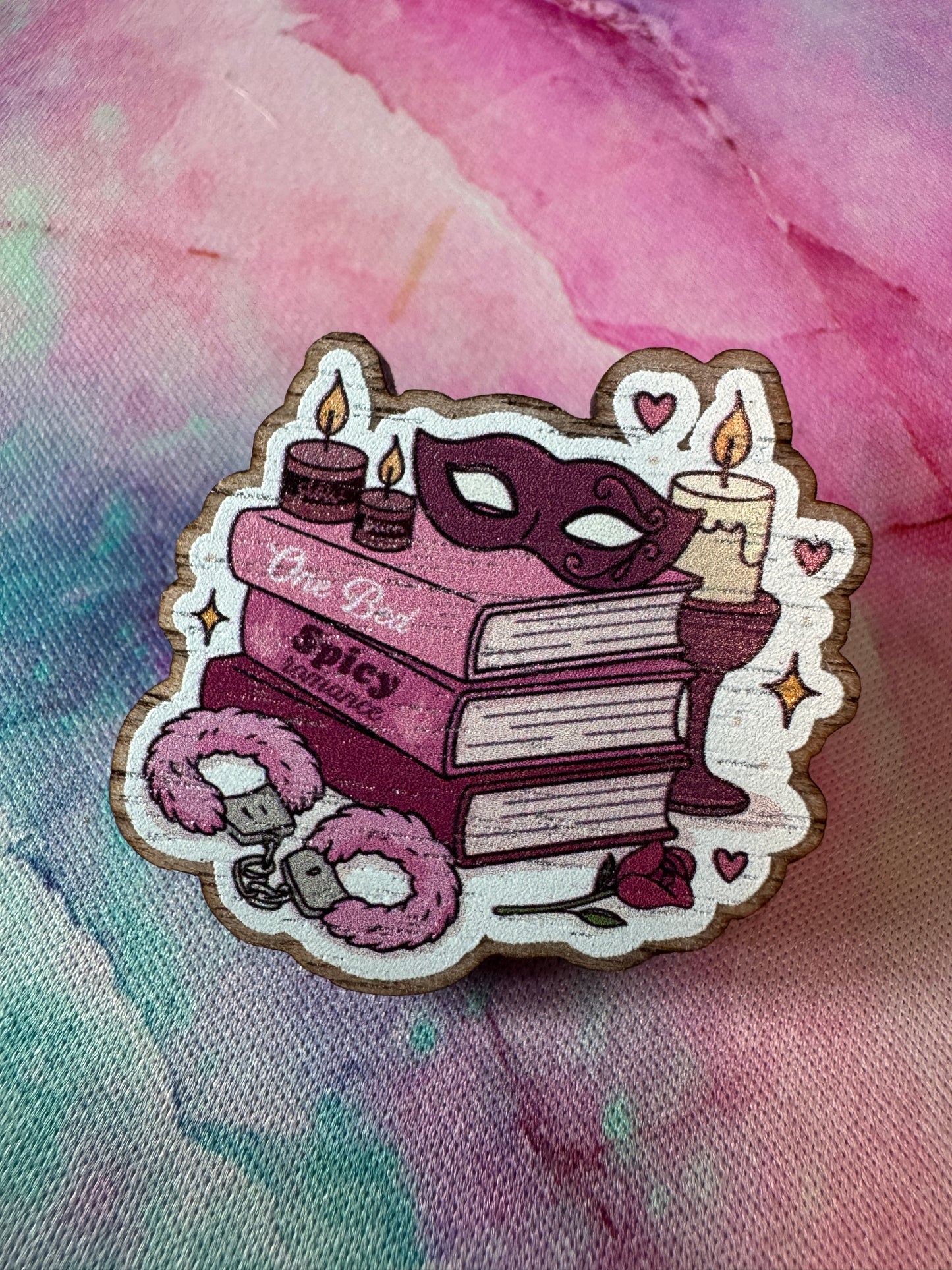 Spicy Fiction Book Stack Pin Badge