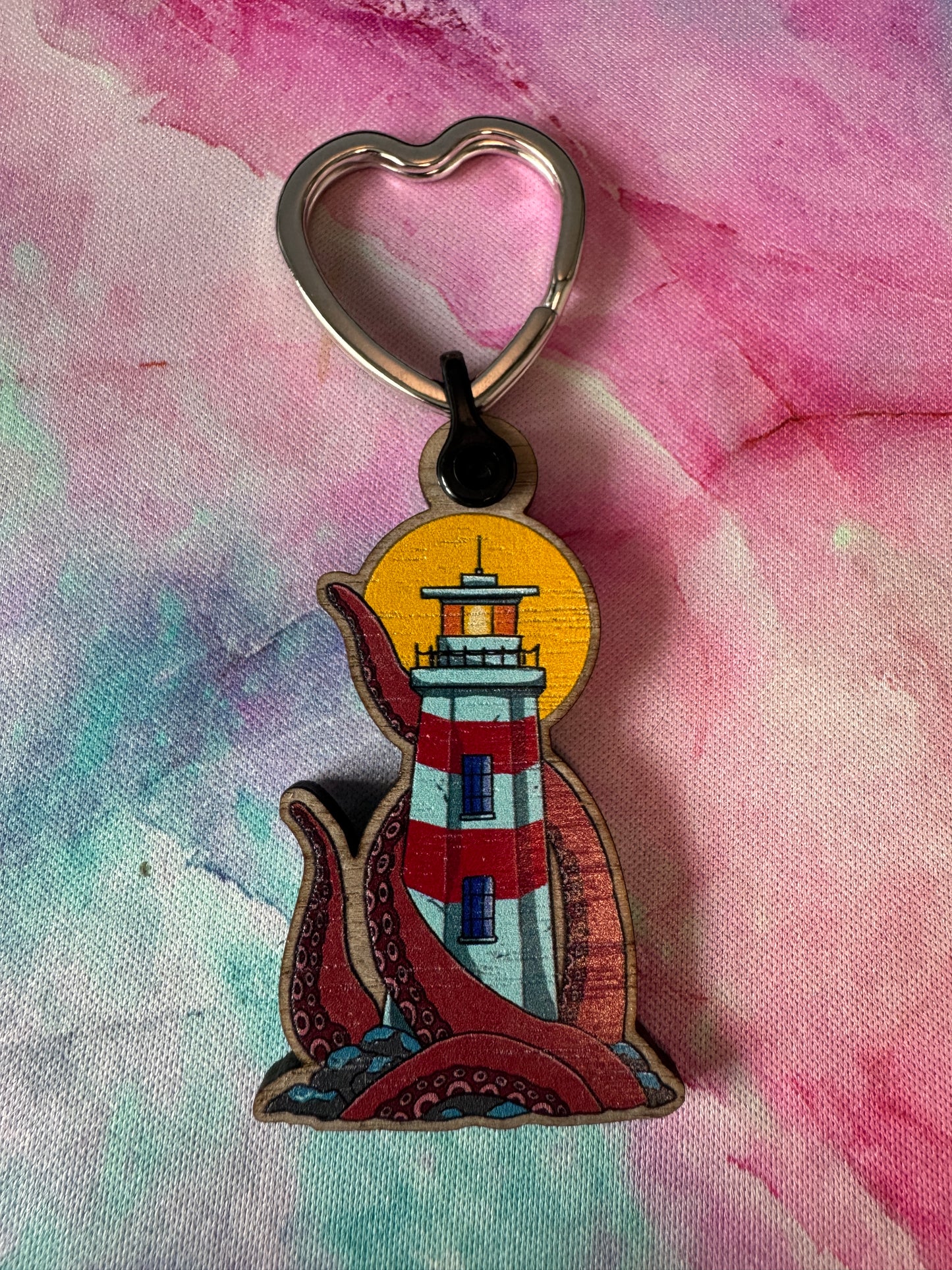 Kraken Lighthouse Wooden gloss Keyring