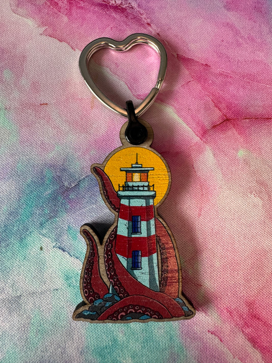 Kraken Lighthouse Wooden gloss Keyring