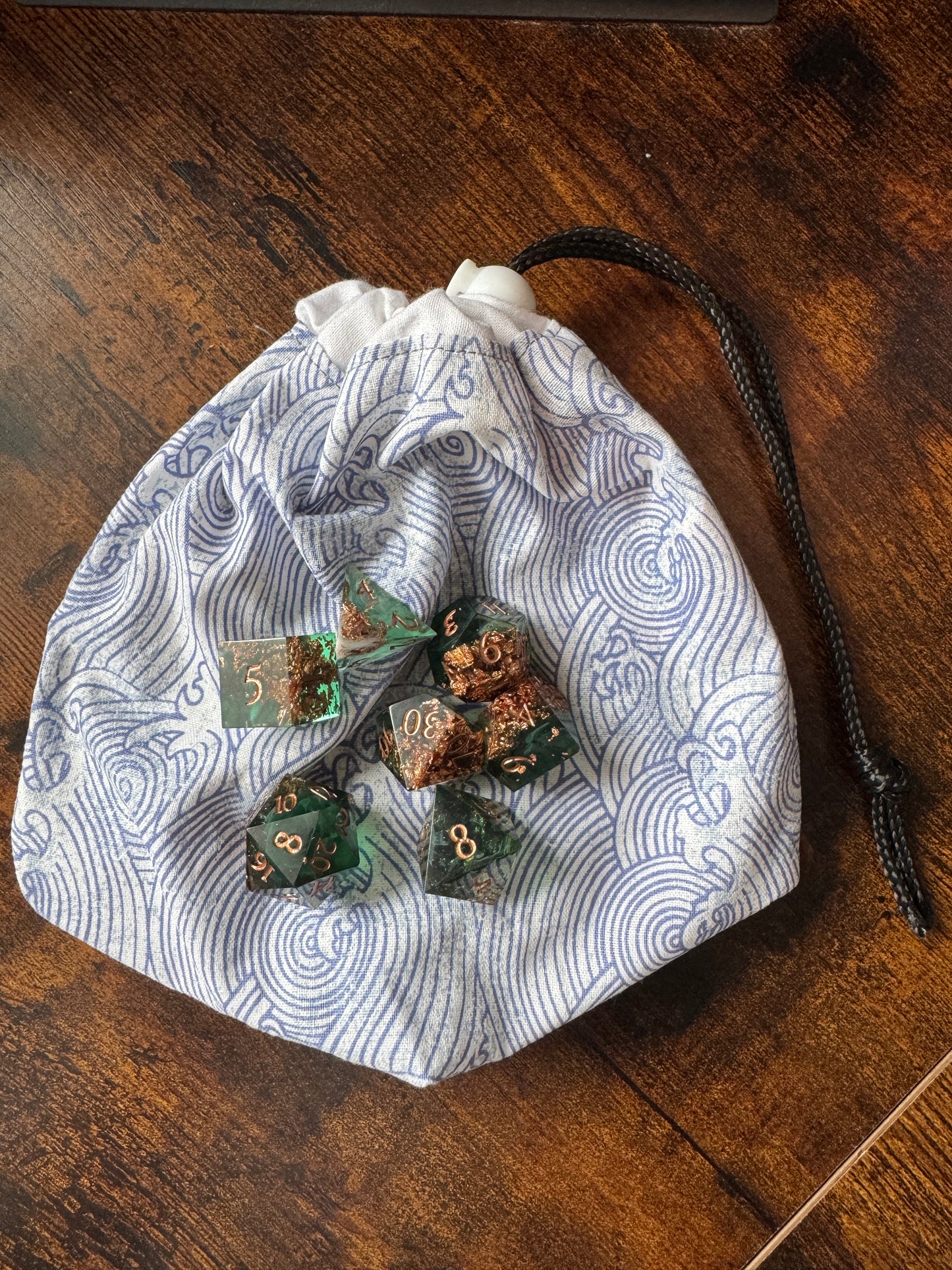 Waves Hand made Dice Bag (white toggle)